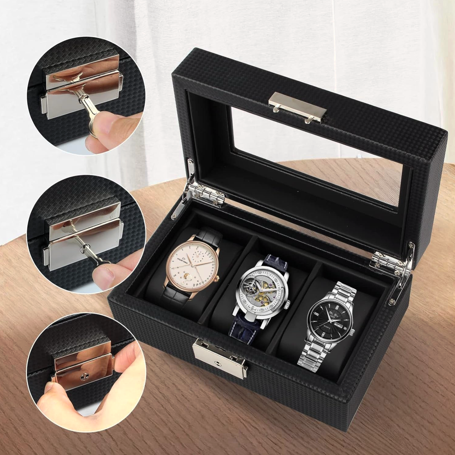 barato-caja-relojes-carbono-compartimientos-4 barato caja relojes carbono compartimientos