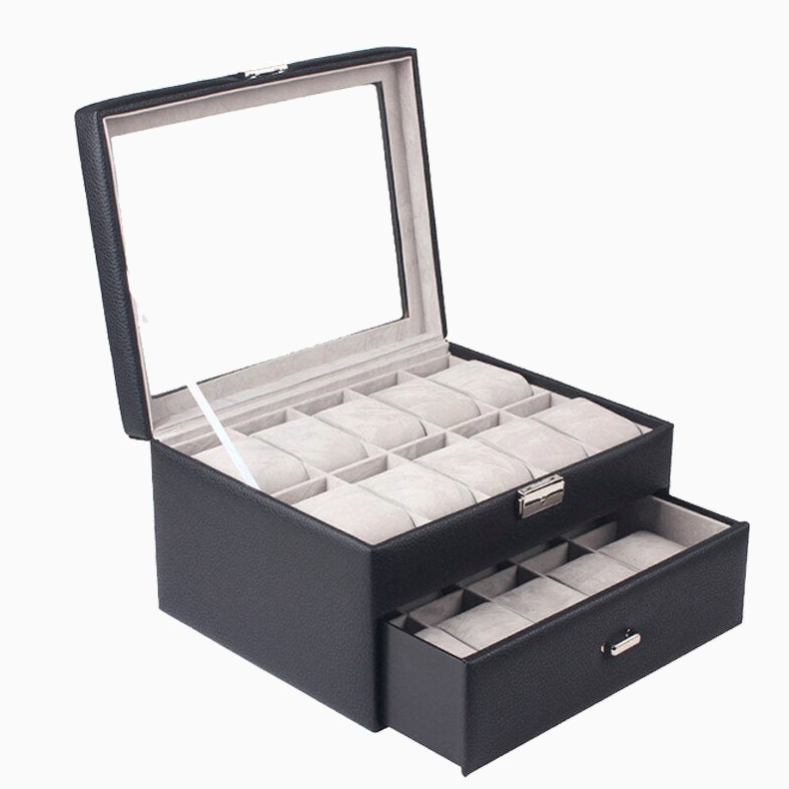 duradero-caja-relojes-cuero-negro-3 duradero caja relojes cuero negro