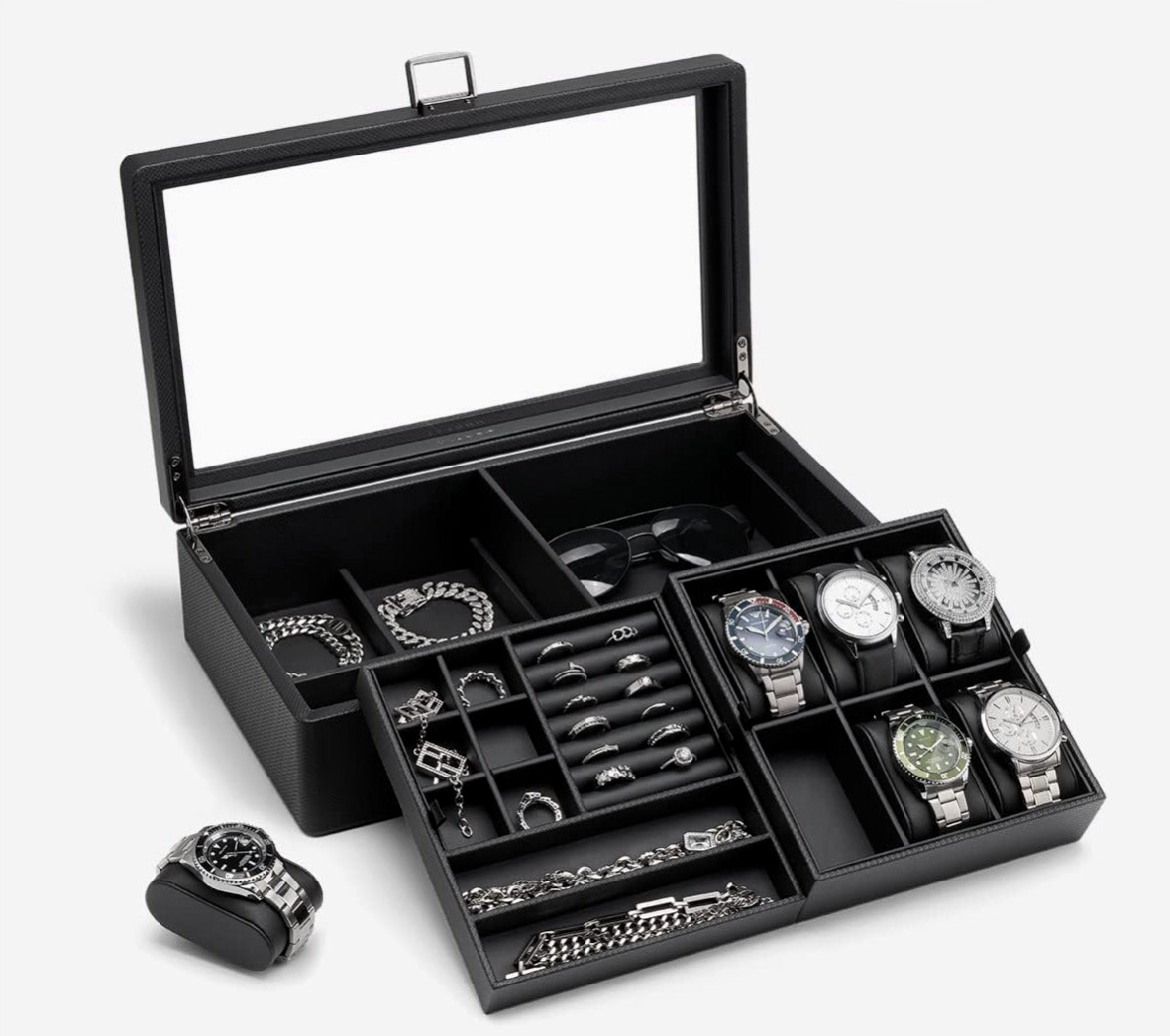 duradero-caja-relojes-organizador-joyas-vlando-negro-4 duradero caja relojes organizador joyas vlando negro