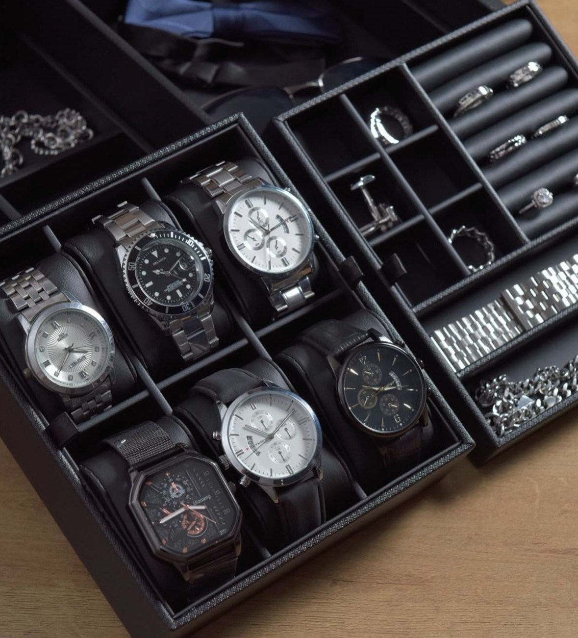 elegante-caja-relojes-organizador-joyas-vlando-negro-3 elegante caja relojes organizador joyas vlando negro