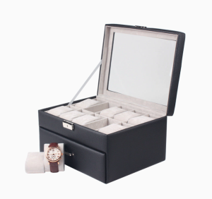 nuevo caja relojes cuero negro