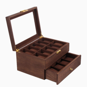 oferta especial caja relojes madera dos pisos acabados dorados relojes